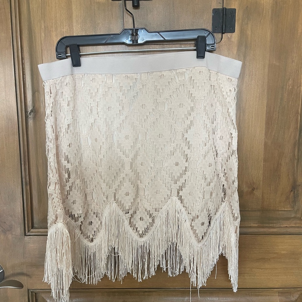 Elegant Cream Lace Fringe Skirt